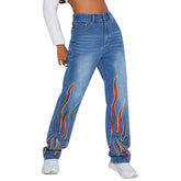 Pantalon en denim amincissant imprimé personnalité Jeans